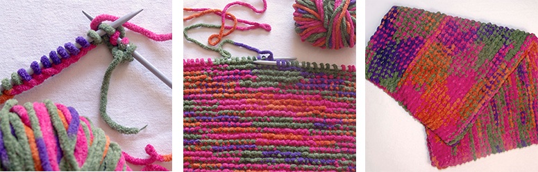 Cómo tricotar un cojín con lana Caricia Creative multicolor.